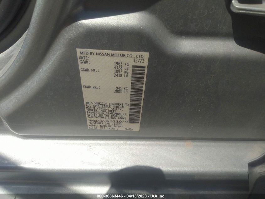 2022 NISSAN ALTIMA 2.5 SV - 1N4BL4DV2NN321079