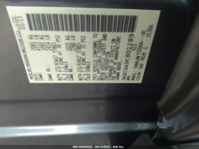 2023 NISSAN ROGUE S - 5N1BT3AA3PC801289