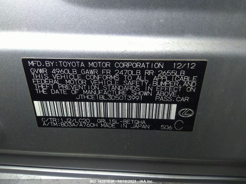 2013 LEXUS GS 350 - JTHCE1BL3D5013991