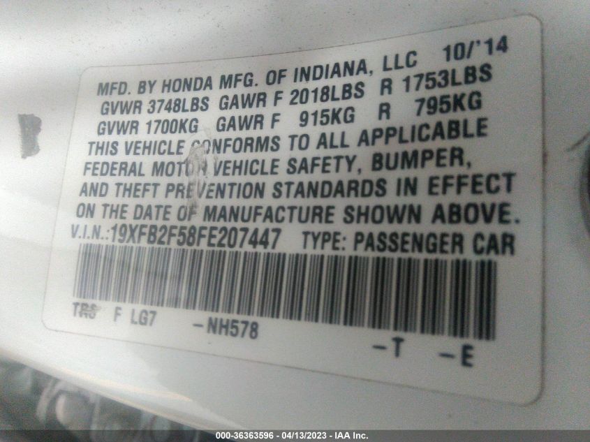 2015 HONDA CIVIC SEDAN LX - 19XFB2F58FE207447