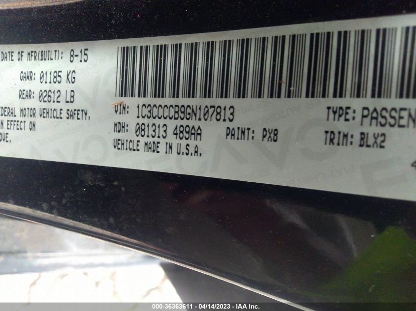 2016 CHRYSLER 200 C - 1C3CCCCB9GN107813
