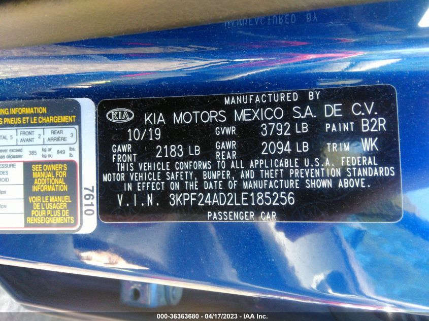 2020 KIA FORTE LXS - 3KPF24AD2LE185256