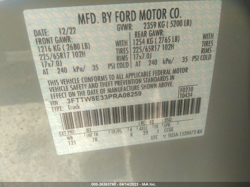 2023 FORD MAVERICK XL/XLT/LARIAT - 3FTTW8E33PRA08259