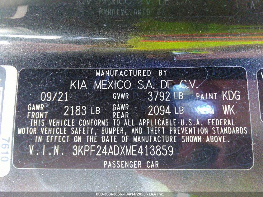 2021 KIA FORTE LXS - 3KPF24ADXME413859