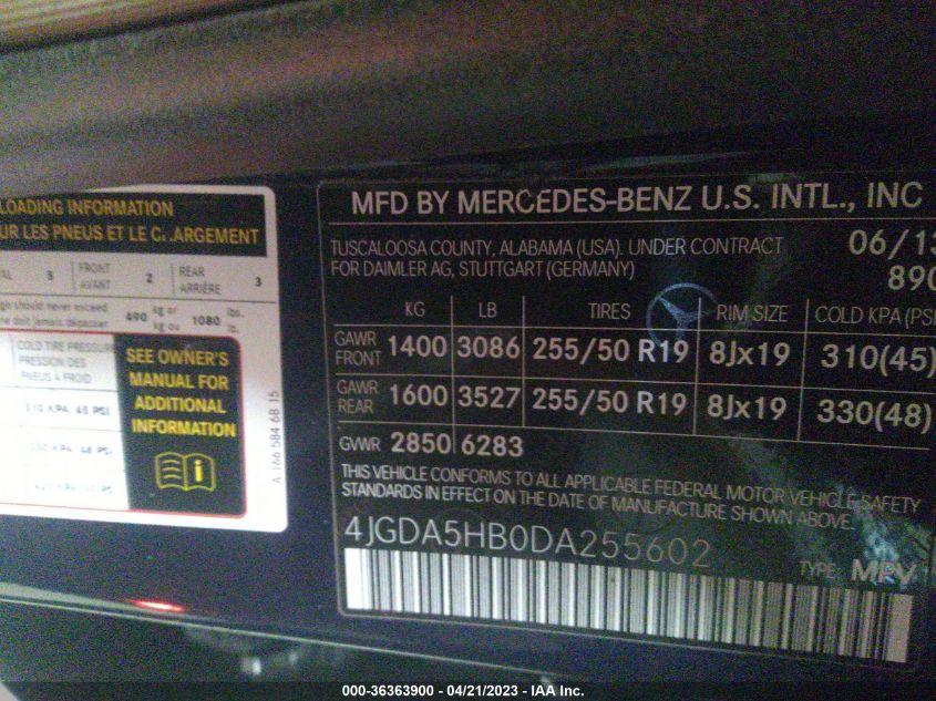 2013 MERCEDES-BENZ M-CLASS ML 350 - 4JGDA5HB0DA255602