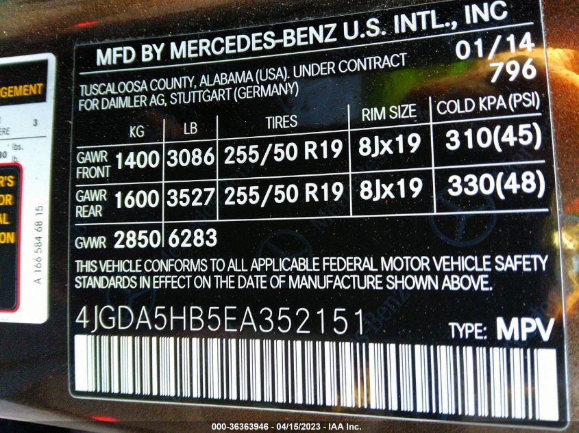 2014 MERCEDES-BENZ M-CLASS ML 350 - 4JGDA5HB5EA352151