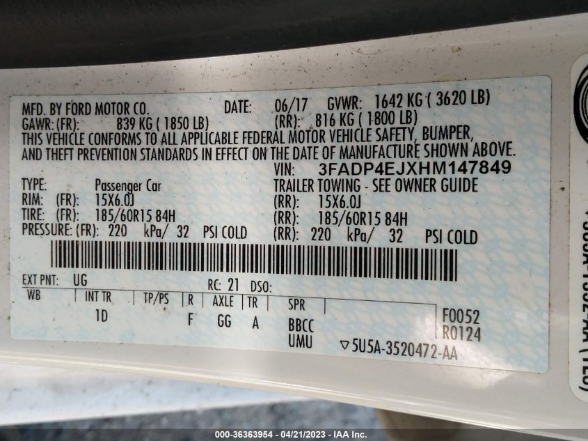 2017 FORD FIESTA SE - 3FADP4EJXHM147849