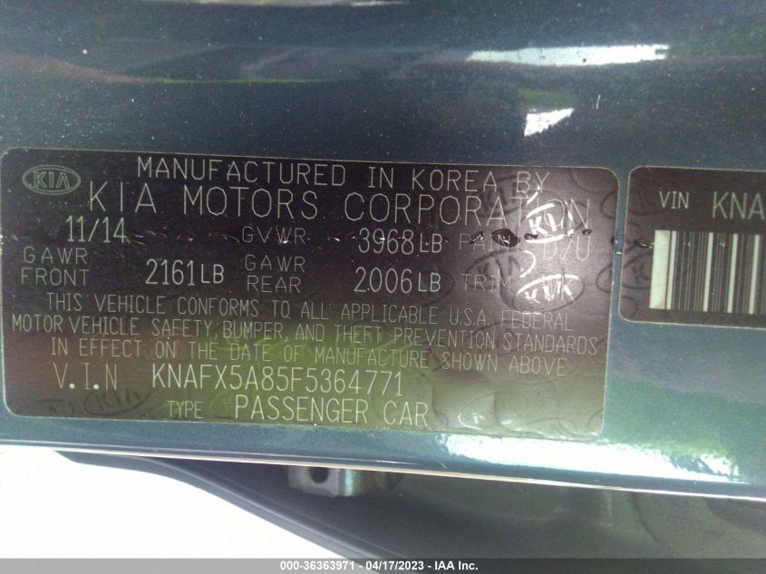2015 KIA FORTE 5-DOOR EX - KNAFX5A85F5364771