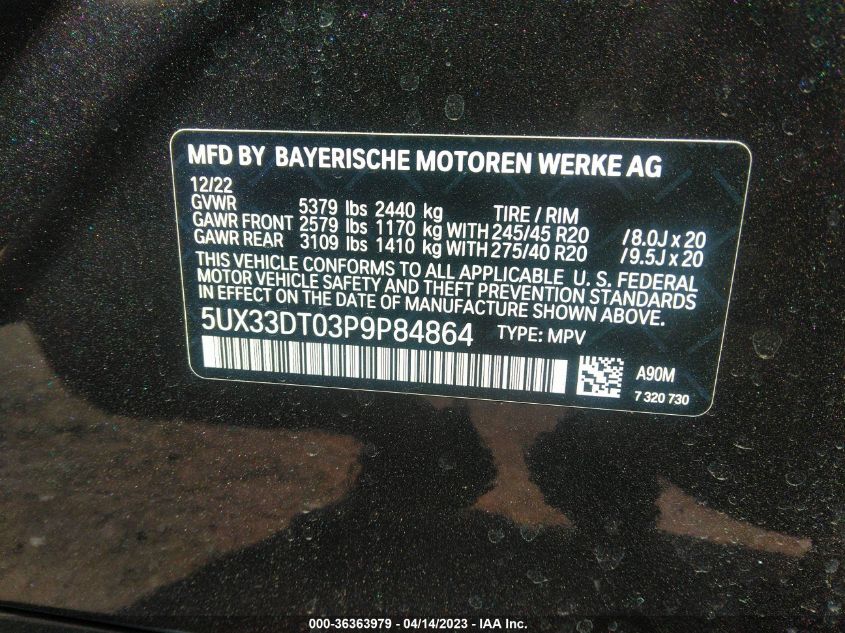 2023 BMW X4 XDRIVE30I - 5UX33DT03P9P84864