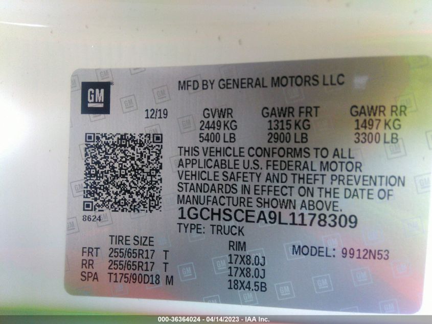 2020 CHEVROLET COLORADO 2WD LT - 1GCHSCEA9L1178309