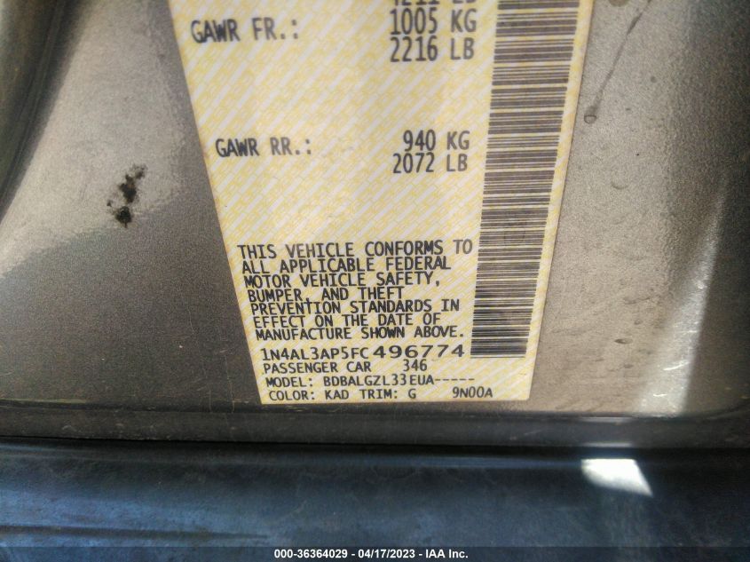 2015 NISSAN ALTIMA 2.5 - 1N4AL3AP5FC496774
