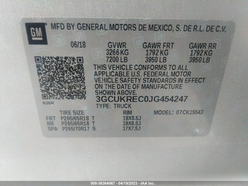 2018 CHEVROLET SILVERADO 1500 LT - 3GCUKREC0JG454247