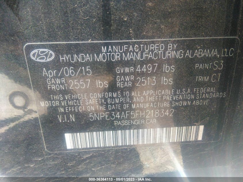 2015 HYUNDAI SONATA 2.4L SPORT - 5NPE34AF5FH218342