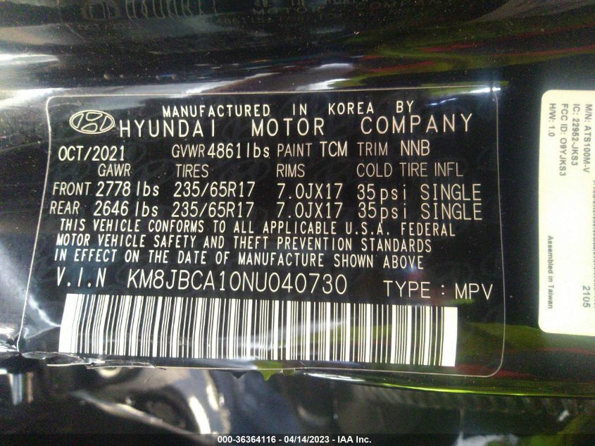2022 HYUNDAI TUCSON HYBRID BLUE KM8JBCA10NU040730