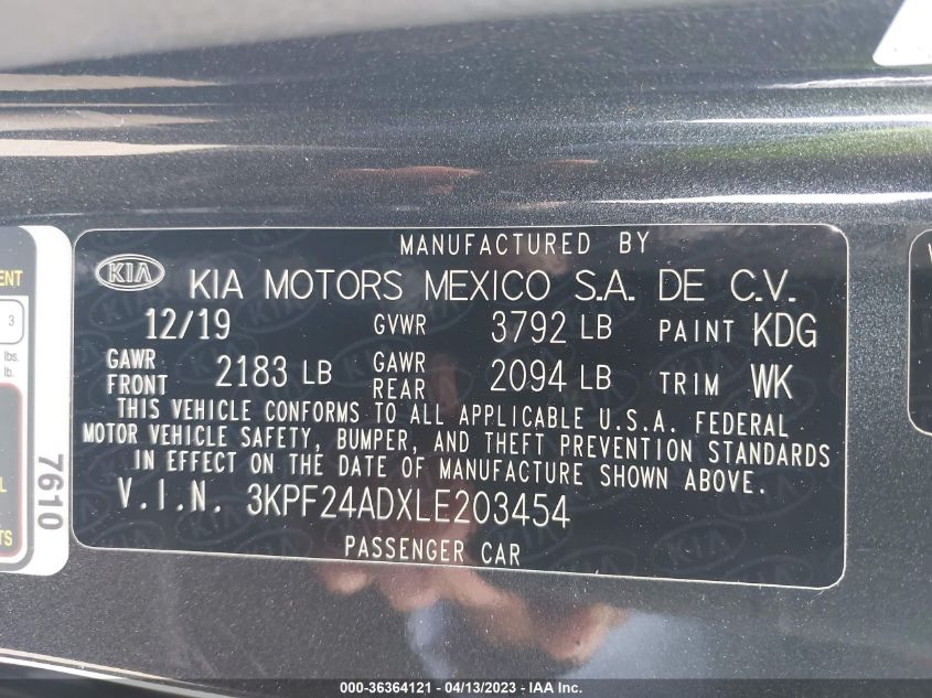 2020 KIA FORTE LXS - 3KPF24ADXLE203454