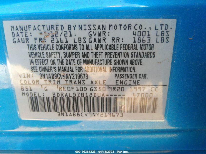 2022 NISSAN SENTRA SV - 3N1AB8CV9NY219673
