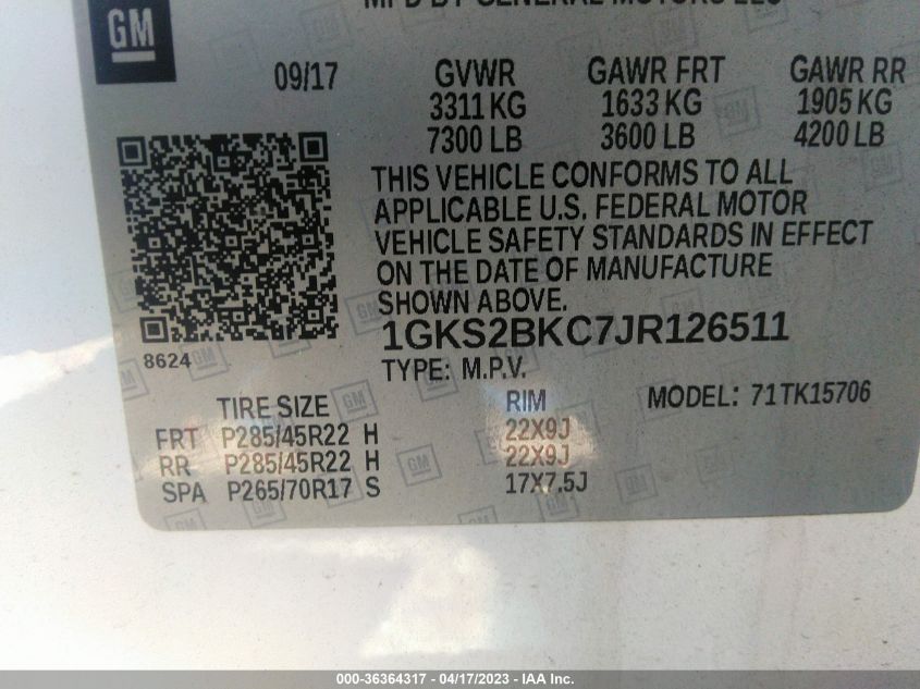 2018 GMC YUKON SLT - 1GKS2BKC7JR126511