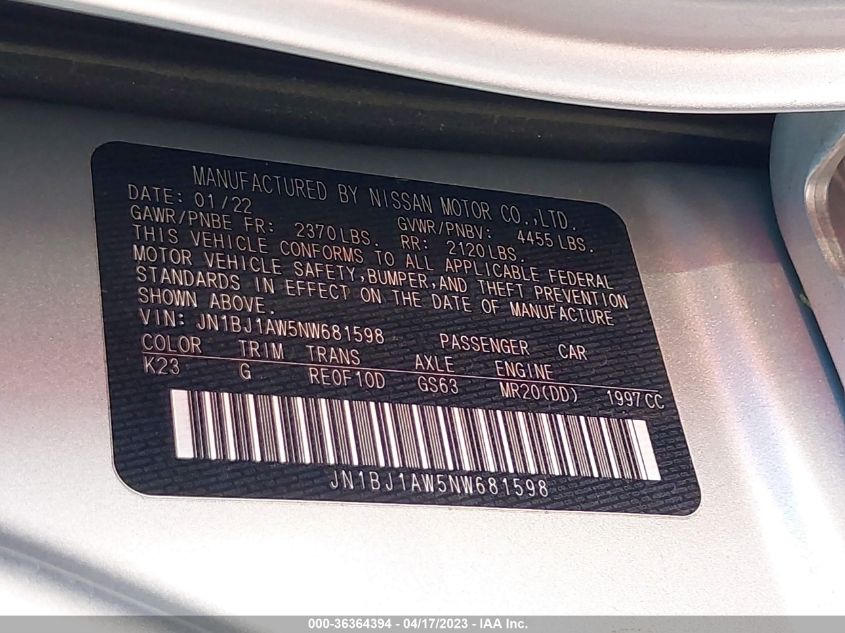 2022 NISSAN ROGUE SPORT S - JN1BJ1AW5NW681598
