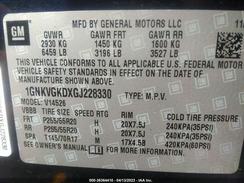 2016 CHEVROLET TRAVERSE LT - 1GNKVGKDXGJ228330