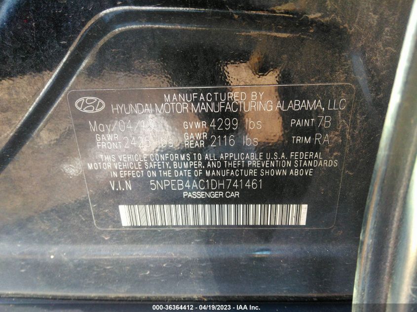 2013 HYUNDAI SONATA GLS - 5NPEB4AC1DH741461