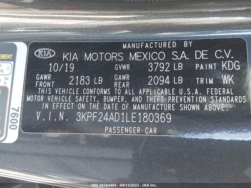 2020 KIA FORTE FE - 3KPF24AD1LE180369