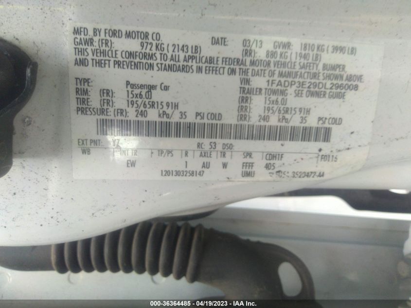 2013 FORD FOCUS S - 1FADP3E29DL296008