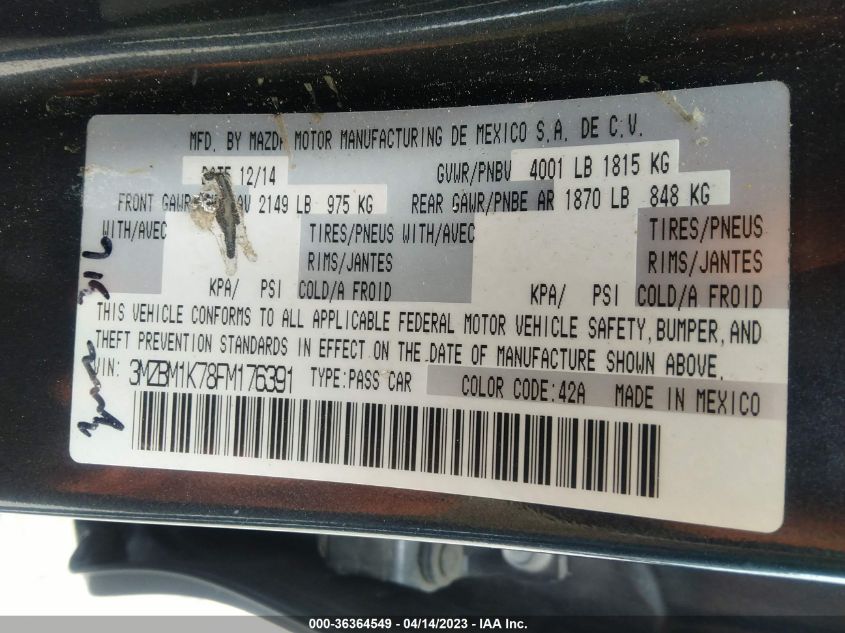 2015 MAZDA MAZDA3 I SPORT - 3MZBM1K78FM176391