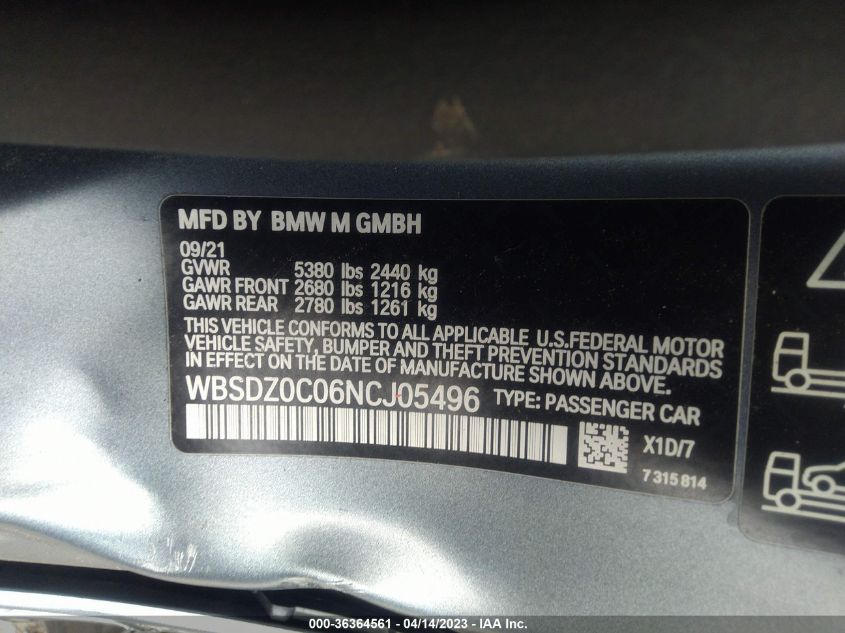 2022 BMW M8 COMPETITION - WBSDZ0C06NCJ05496
