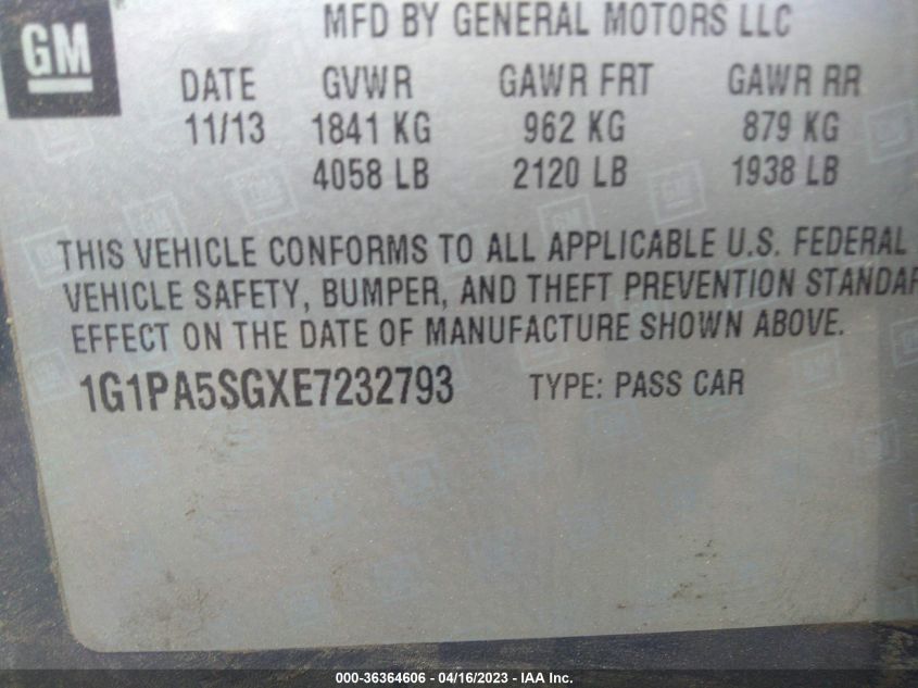 2014 CHEVROLET CRUZE LS - 1G1PA5SGXE7232793