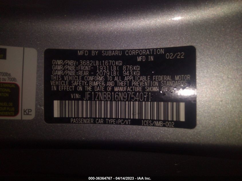 2022 TOYOTA GR86 JF1ZNBB16N9754071