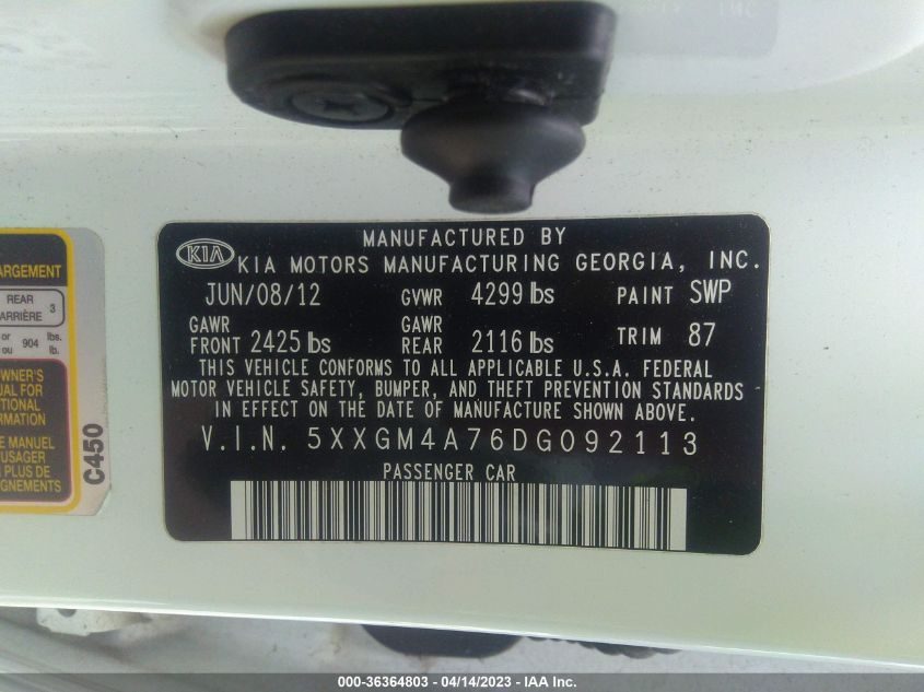 2013 KIA OPTIMA LX - 5XXGM4A76DG092113