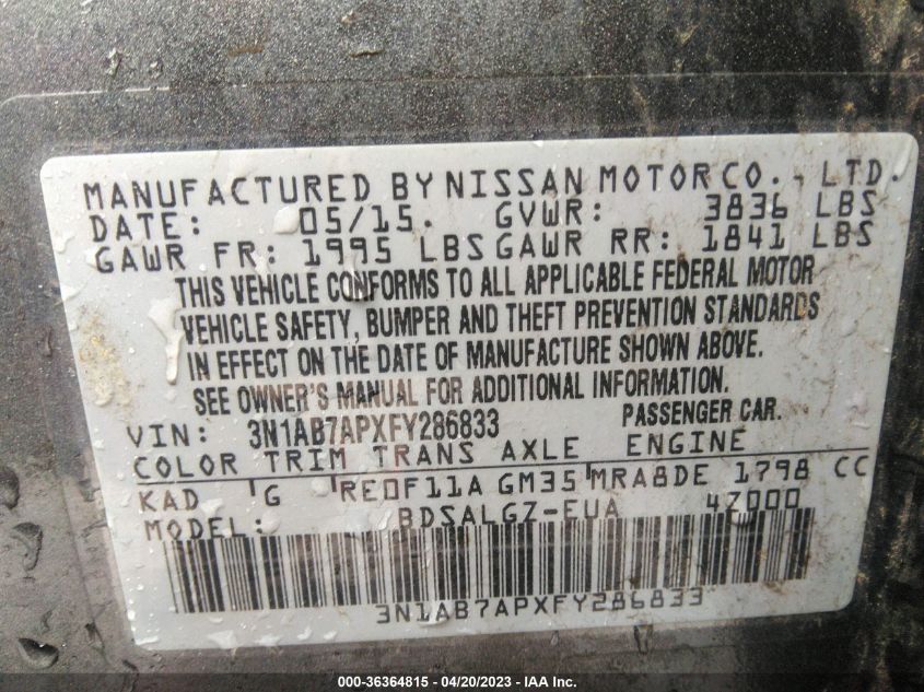 2015 NISSAN SENTRA SL - 3N1AB7APXFY286833