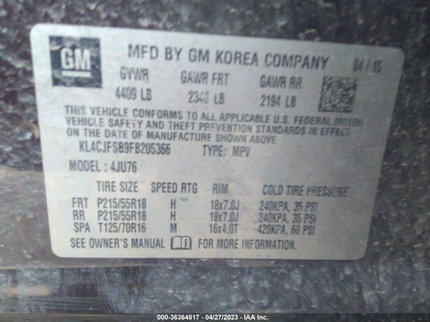 2015 BUICK ENCORE CONVENIENCE - KL4CJFSB9FB205366