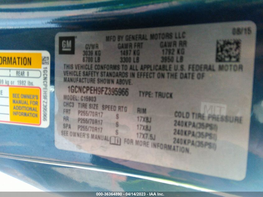 2015 CHEVROLET SILVERADO 1500 WORK TRUCK - 1GCNCPEH9FZ395966