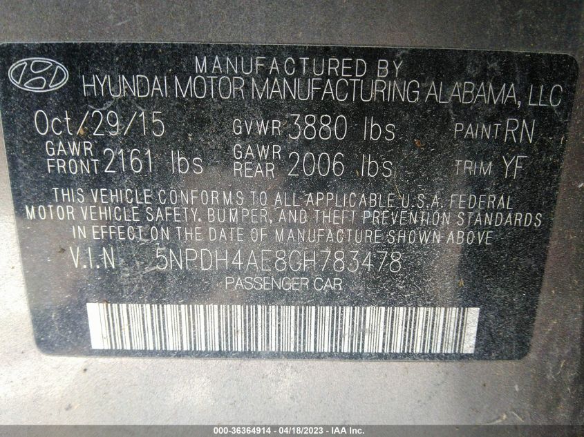 2016 HYUNDAI ELANTRA SE - 5NPDH4AE8GH783478