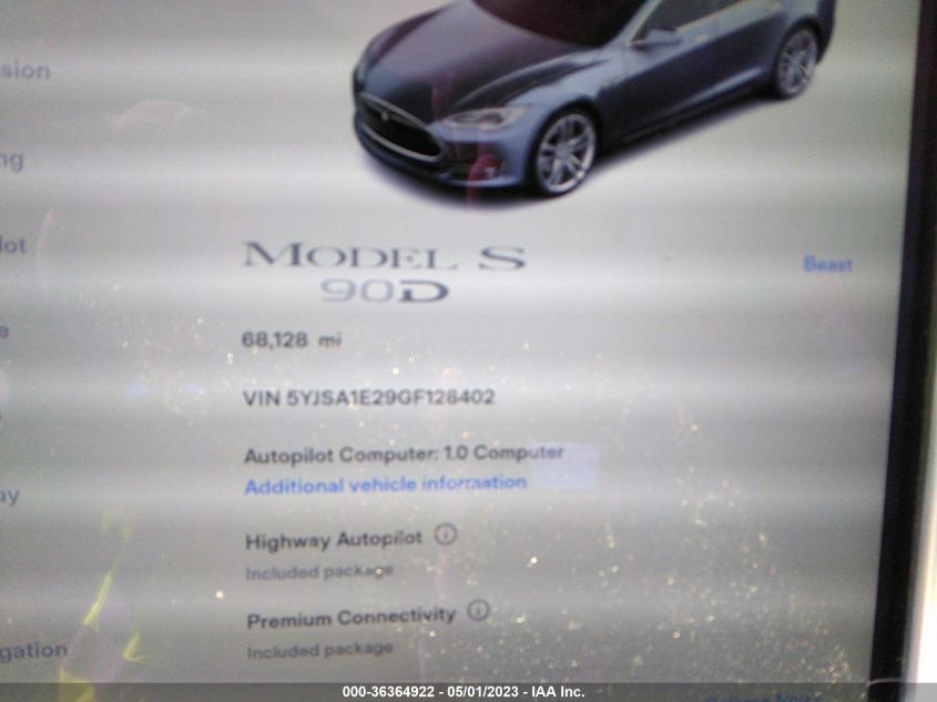 2016 TESLA MODEL S 90D/70D/75D/60D/85D - 5YJSA1E29GF128402