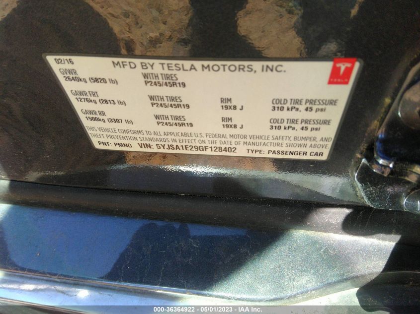 2016 TESLA MODEL S 90D/70D/75D/60D/85D - 5YJSA1E29GF128402
