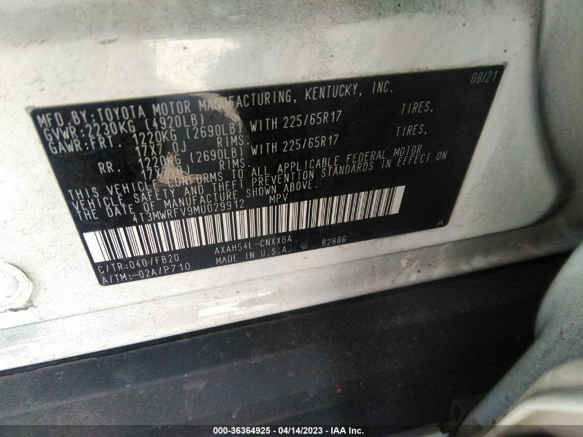 2021 TOYOTA RAV4 HYBRID LE - 4T3MWRFV9MU029912