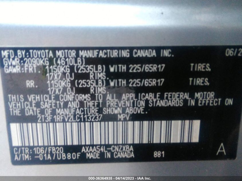 2020 TOYOTA RAV4 LE - 2T3F1RFV2LC113237
