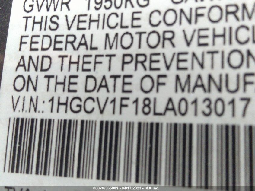 2020 HONDA ACCORD SEDAN LX - 1HGCV1F18LA013017