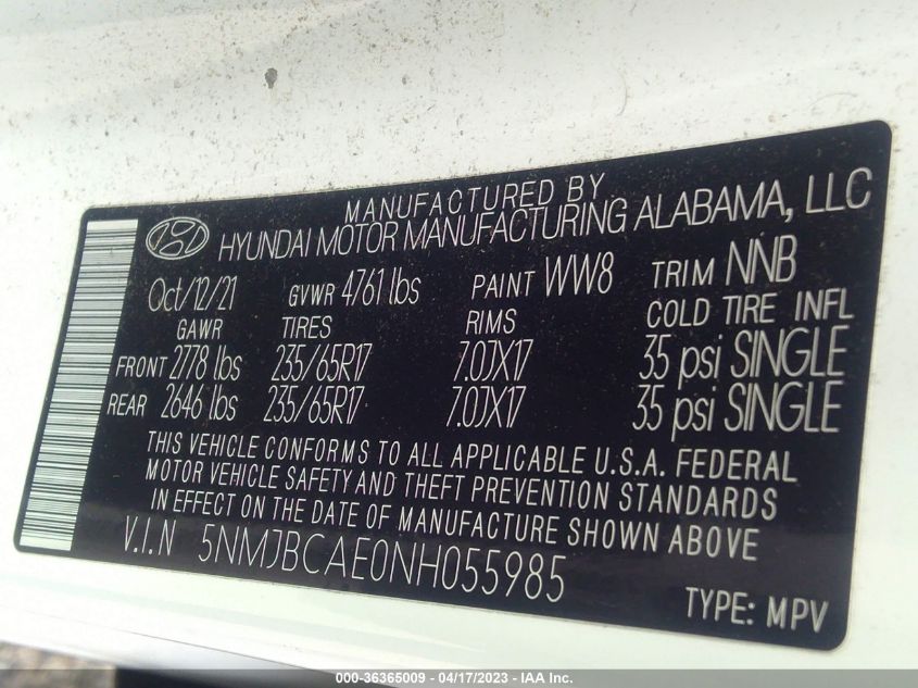 2022 HYUNDAI TUCSON SEL - 5NMJBCAE0NH055985