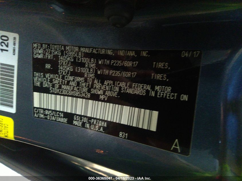 2017 TOYOTA SIENNA XLE AUTO ACCESS - 5TDYZ3DC6HS853428