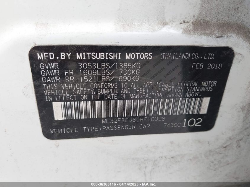 2018 MITSUBISHI MIRAGE G4 ES - ML32F3FJ6JHF10998