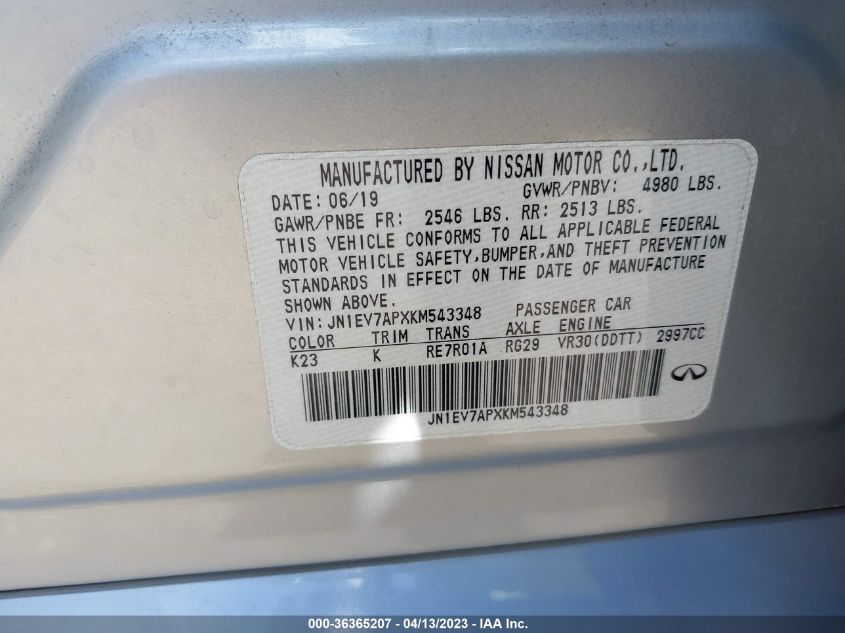 2019 INFINITI Q50 3.0T LUXE - JN1EV7APXKM543348