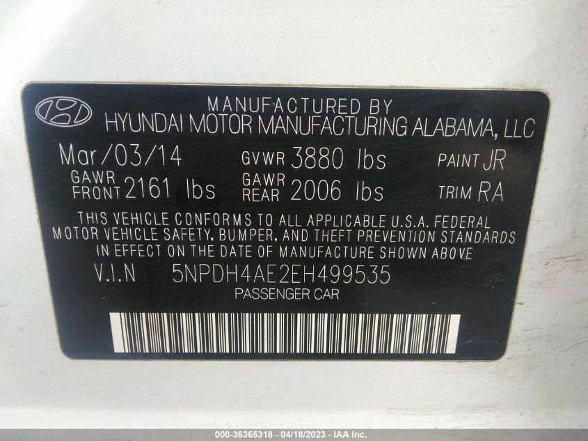 2014 HYUNDAI ELANTRA SE - 5NPDH4AE2EH499535
