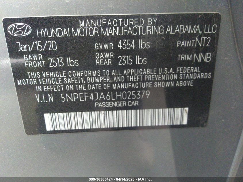 2020 HYUNDAI SONATA SEL - 5NPEF4JA6LH025379