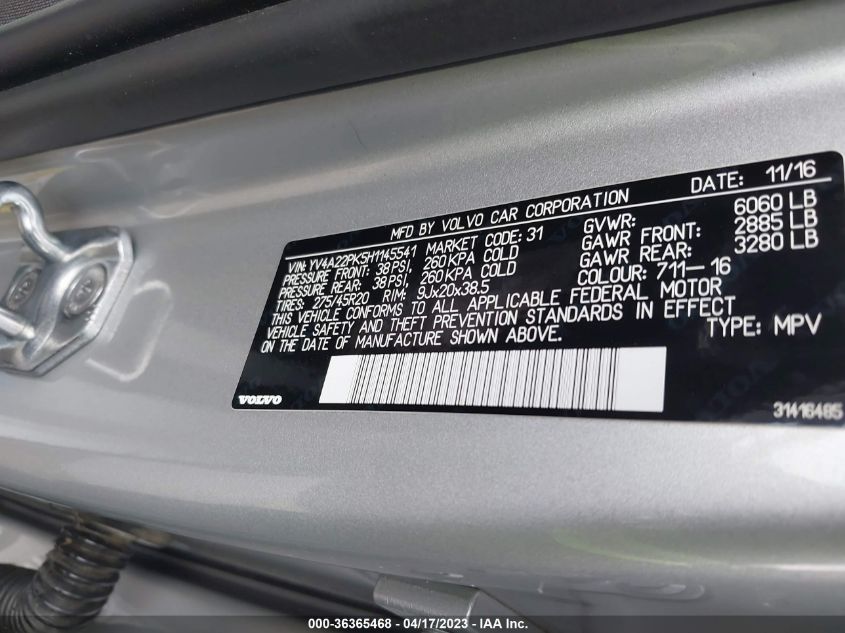 2017 VOLVO XC90 MOMENTUM - YV4A22PK5H1145541