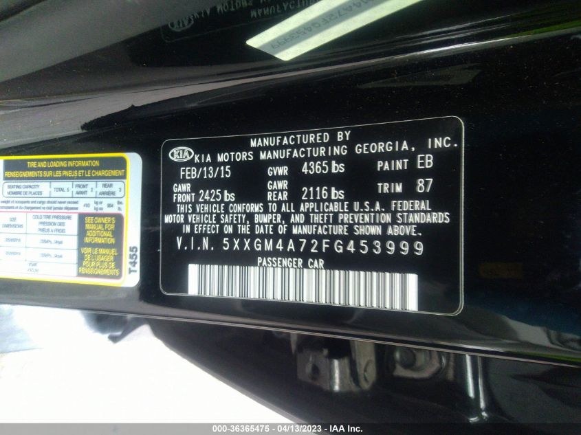 2015 KIA OPTIMA LX - 5XXGM4A72FG453999