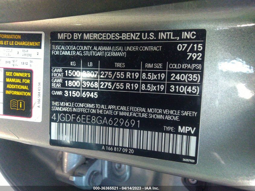 2016 MERCEDES-BENZ GL GL 450 - 4JGDF6EE8GA629691