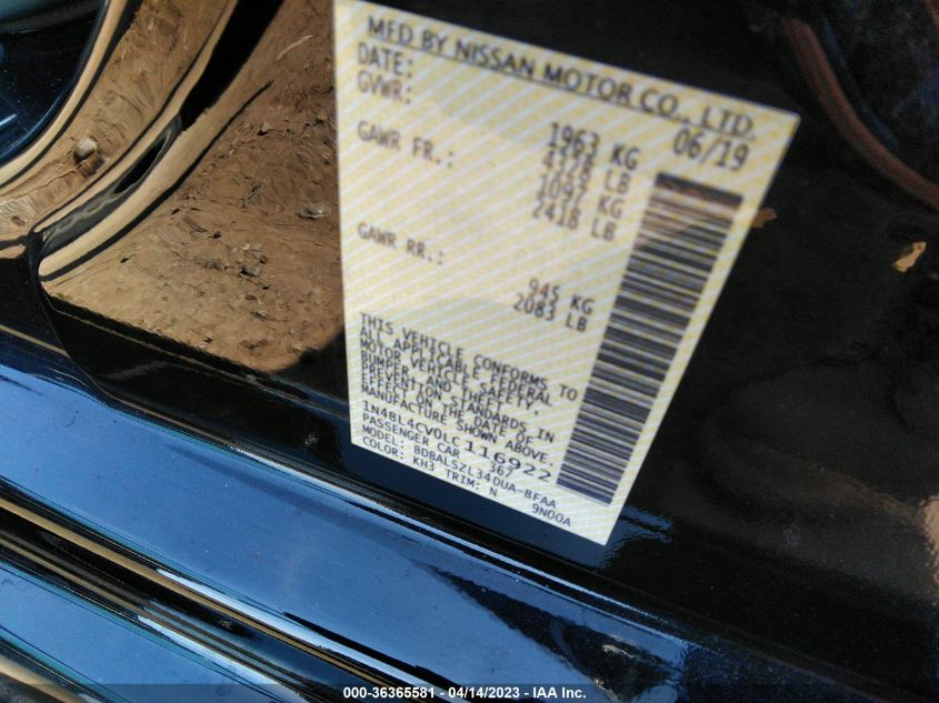 2020 NISSAN ALTIMA 2.5 SR - 1N4BL4CV0LC116922